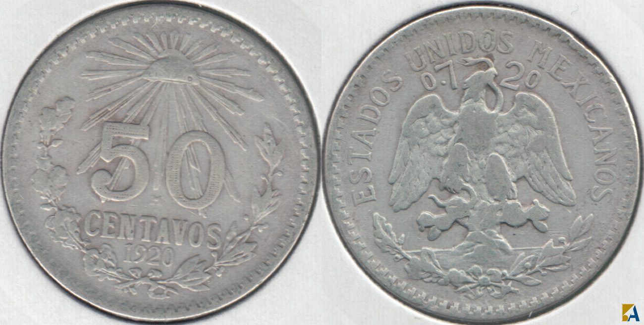 MEJICO - MEXICO. 50 CENTAVOS DE 1920. PLATA 0.720. (2)