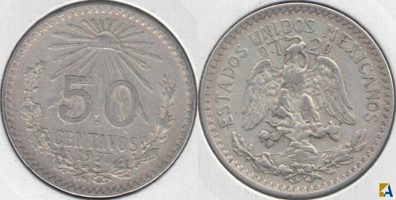 MEJICO - MEXICO. 50 CENTAVOS DE 1937 M. PLATA 0.720. (2)
