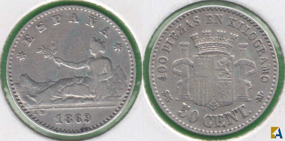 GOBIERNO PROVISIONAL. 50 CENTIMOS DE 1869 (*69).
