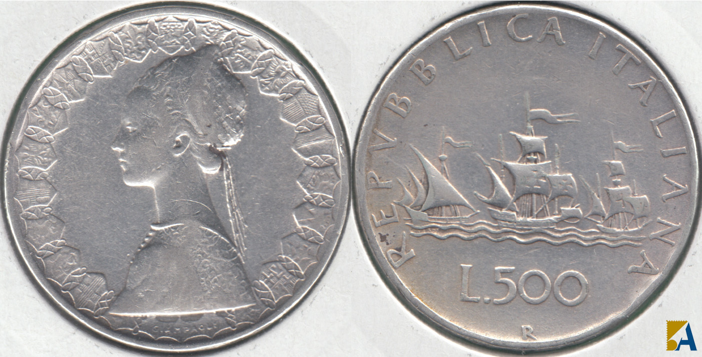 ITALIA. 500 LIRAS (LIRE) DE 1958 R. PLATA 0.835. (2)