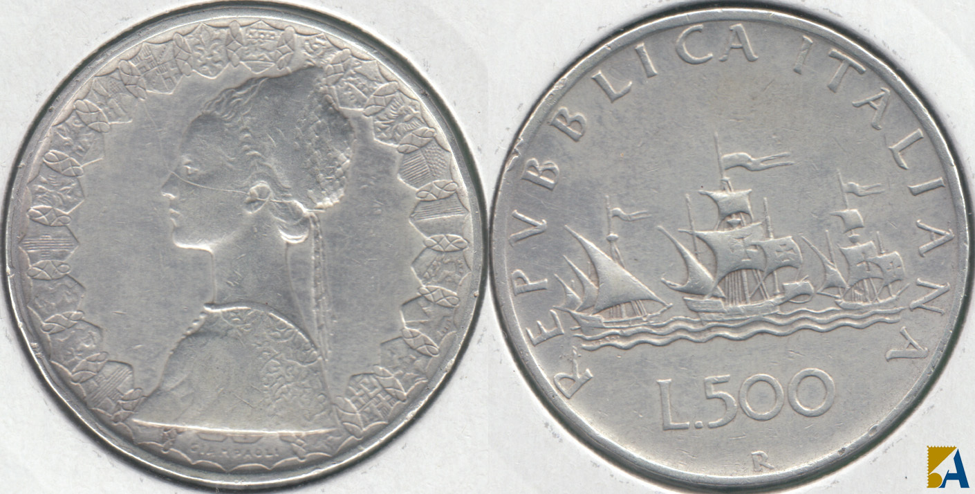 ITALIA. 500 LIRAS (LIRE) DE 1959 R. PLATA 0.835. (2)