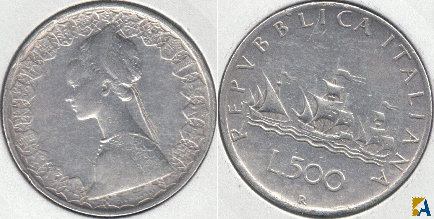 ITALIA. 500 LIRAS (LIRE) DE 1960 R. PLATA 0.835.
