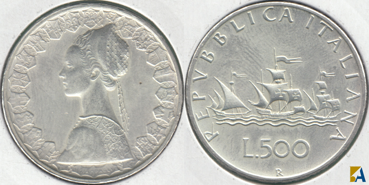 ITALIA. 500 LIRAS (LIRE) DE 1966 R. PLATA 0.835. (2)