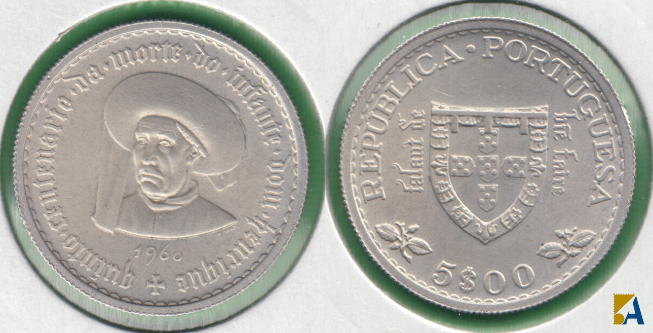 PORTUGAL. 5 ESCUDOS DE 1960. PLATA 0.800.