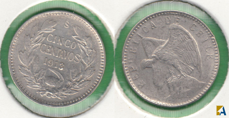 CHILE. 5 CENTAVOS DE 1913 S. PLATA 0.400.