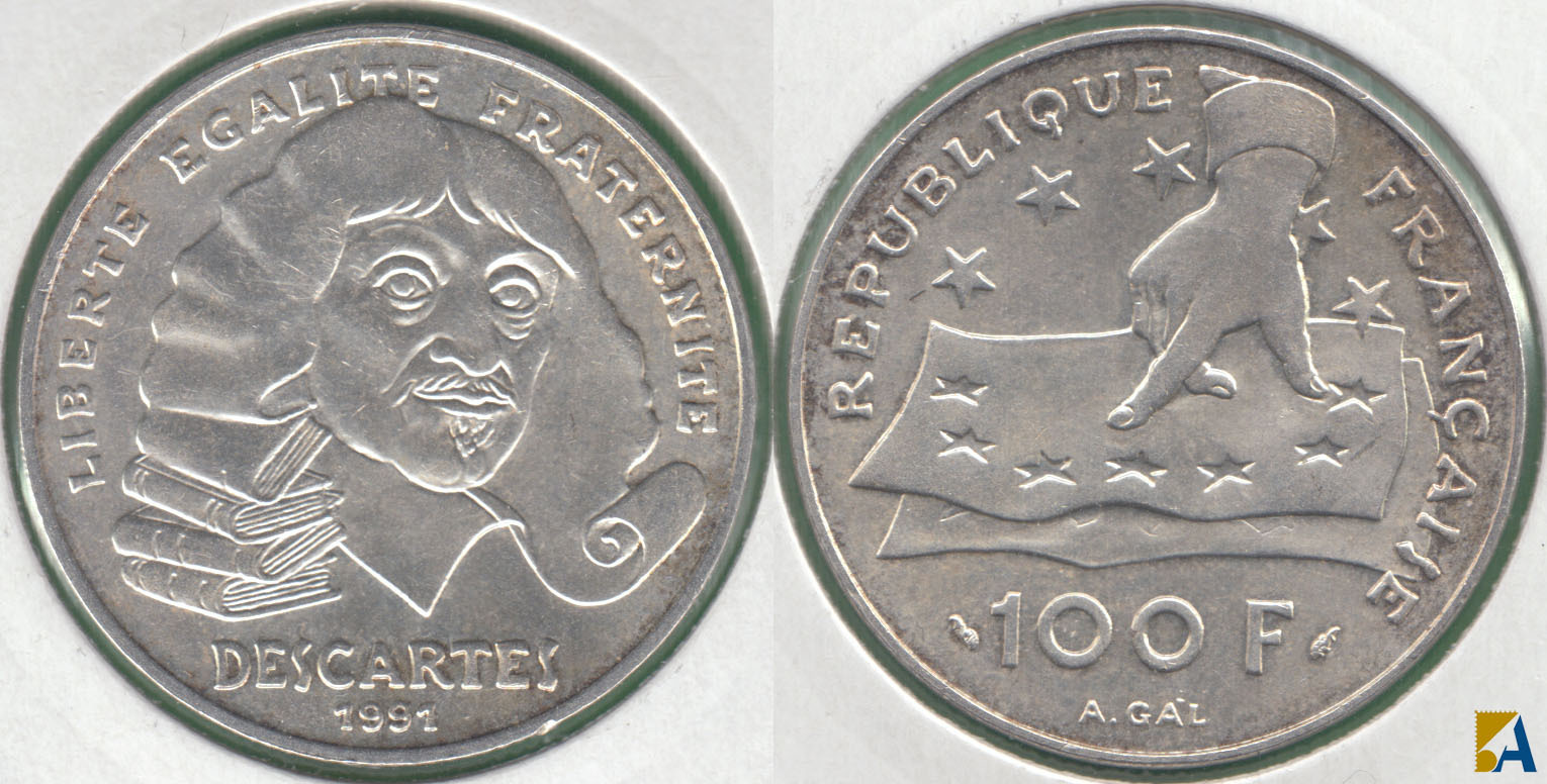 FRANCIA - FRANCE. 100 FRANCOS (FRANCS) DE 1991. PLATA 0.900.