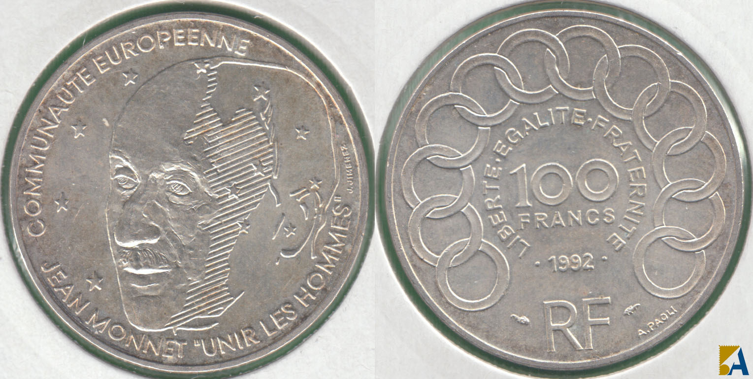 FRANCIA - FRANCE. 100 FRANCOS (FRANCS) DE 1992. PLATA 0.900.