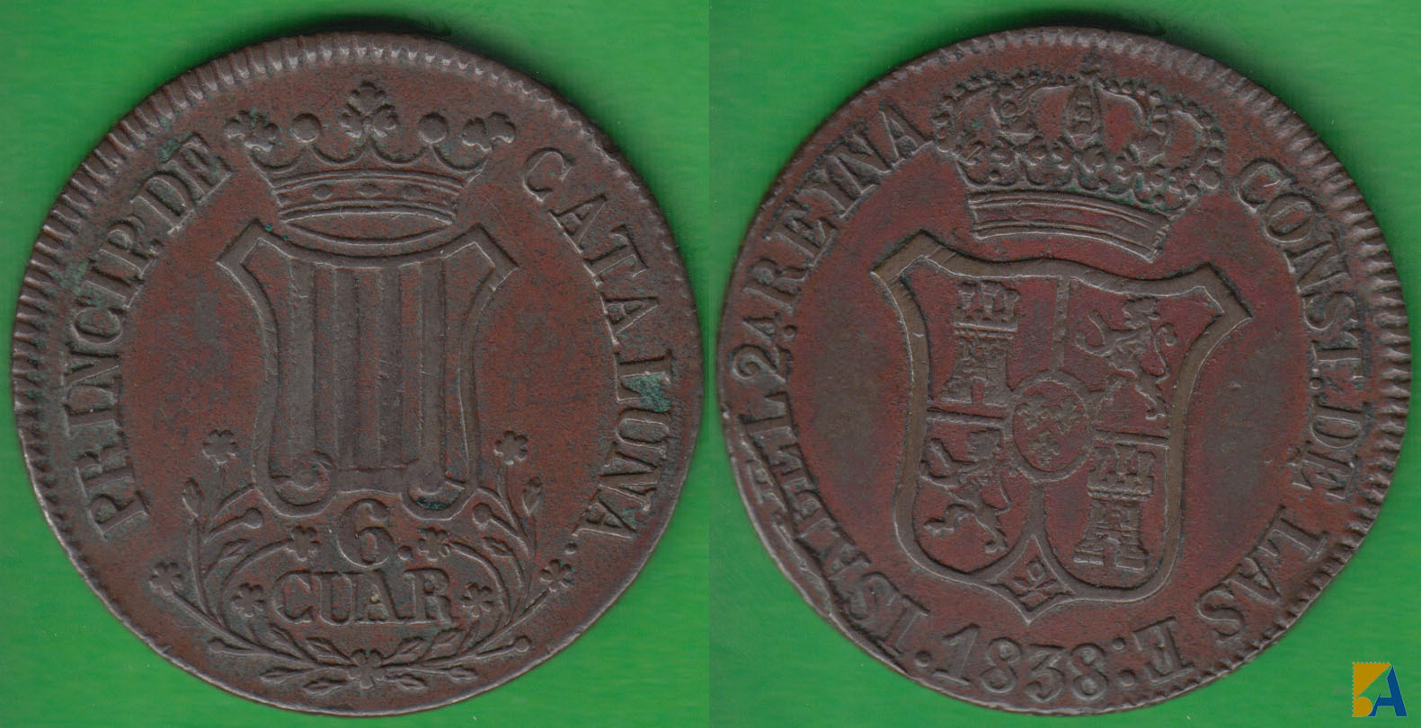 ESPAÑA. ISABEL II. 6 CUARTOS DE 1838. (2)