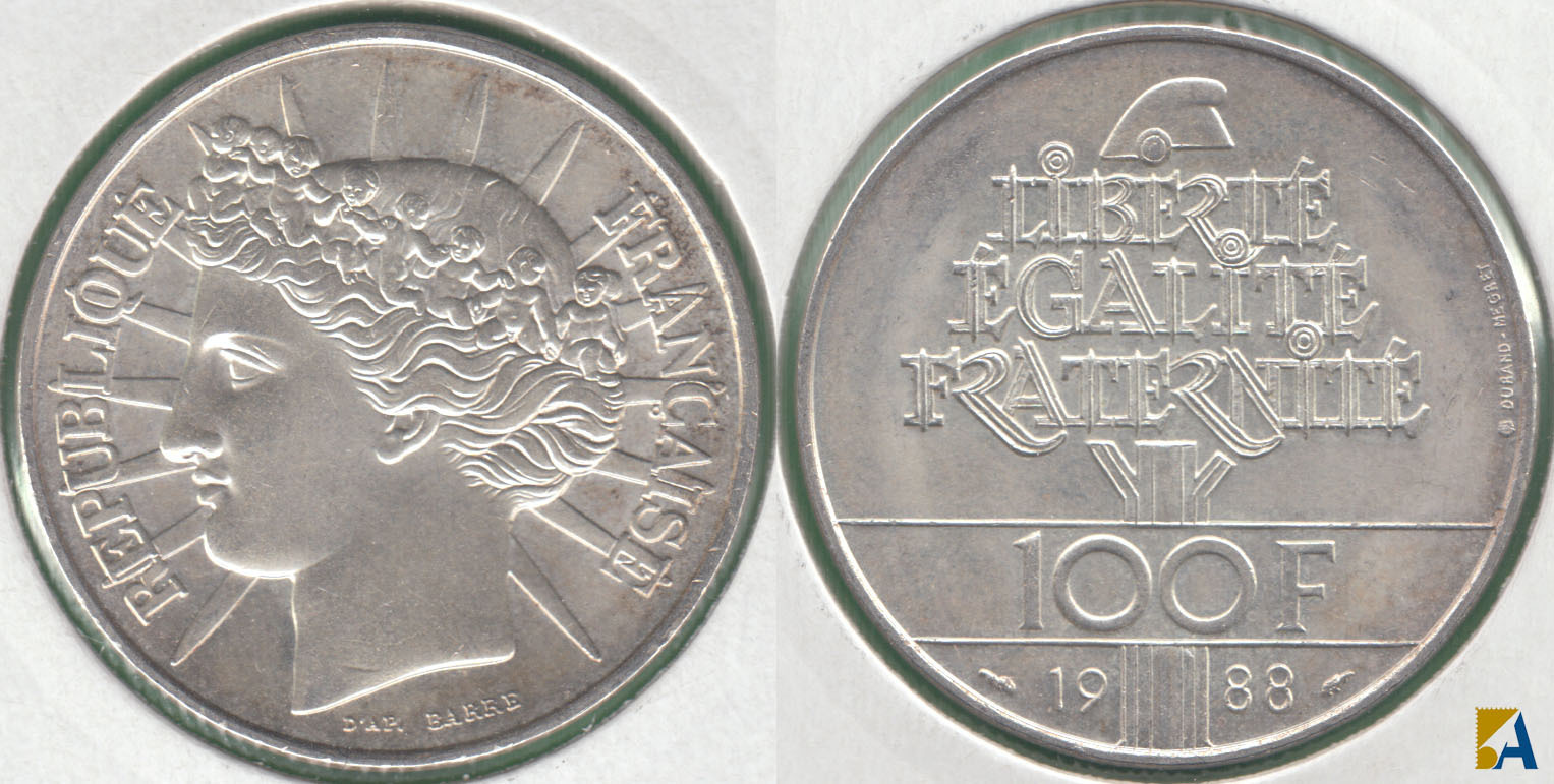 FRANCIA - FRANCE. 100 FRANCOS (FRANCS) DE 1988. PLATA 0.900. (3)
