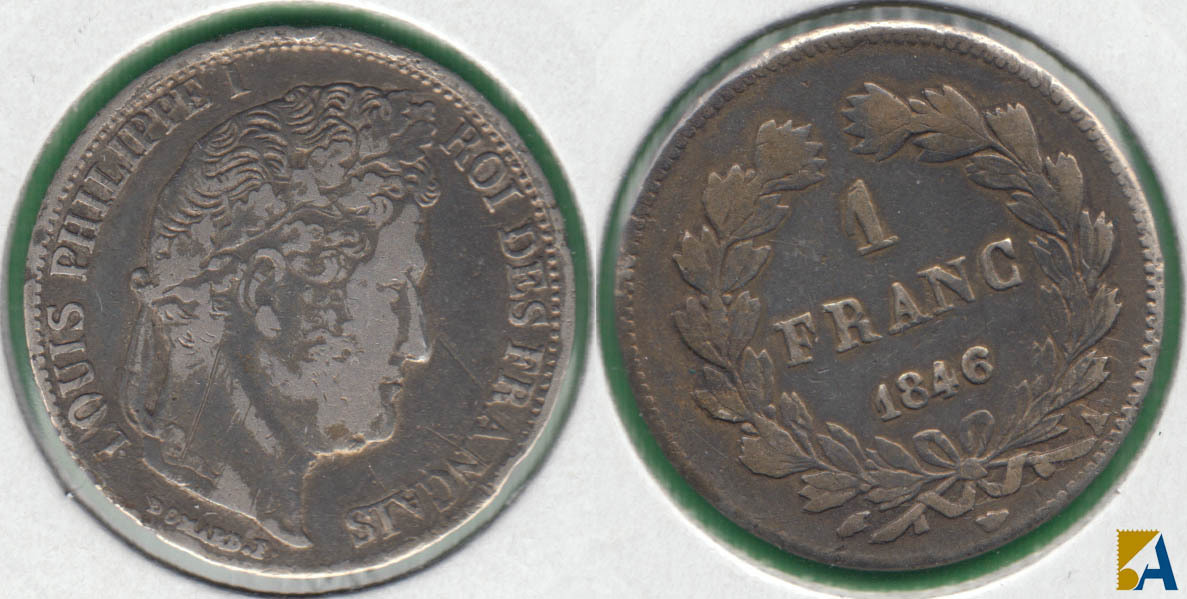 FRANCIA - FRANCE. 1 FRANCO (FRANC) DE 1846 A. PLATA 0.900.
