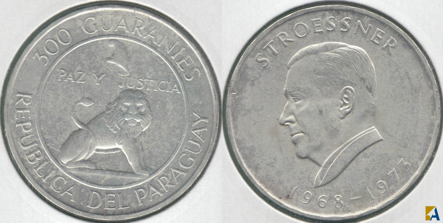 PARAGUAY. 300 GUARANIES DE 1968. PLATA 0.720. (3)