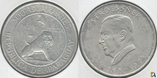 PARAGUAY. 300 GUARANIES DE 1968. PLATA 0.720. (3)