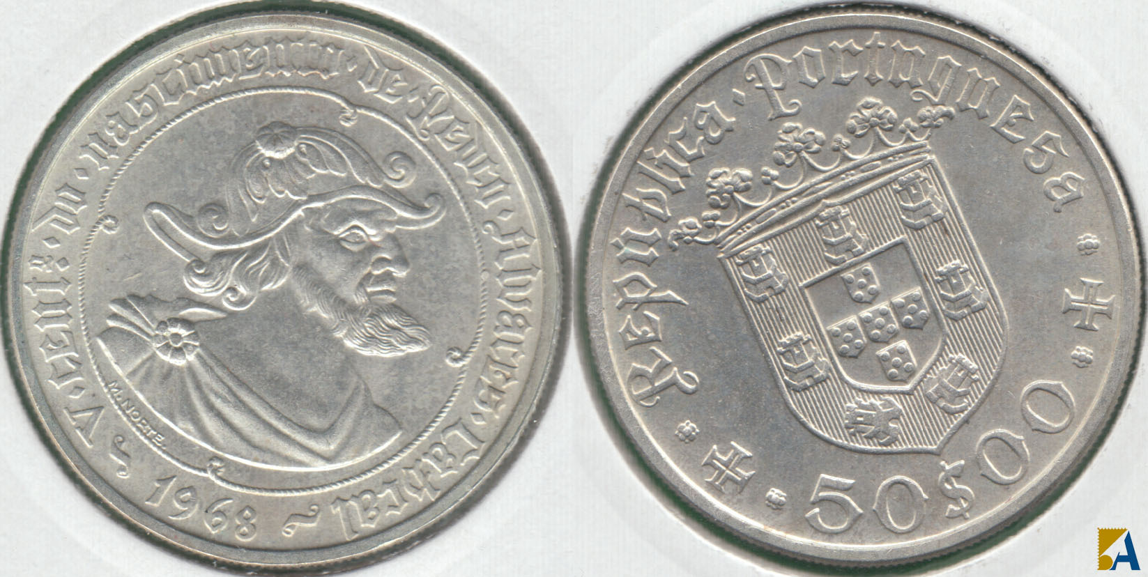 PORTUGAL. 50 ESCUDOS DE 1968. PLATA 0.650. (3)