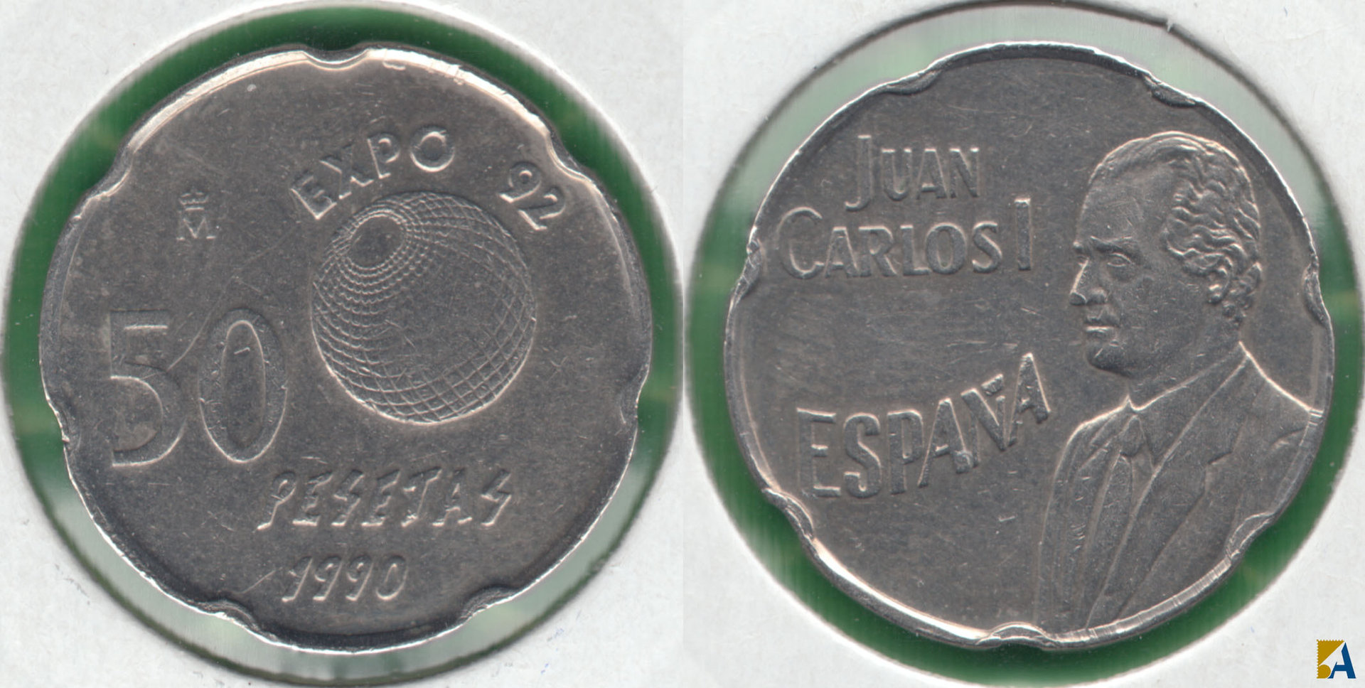 JUAN CARLOS I. 50 PESETAS DE 1990. BUSTO Y ESFERA MAYOR. PANTÓGRAFO.(2)