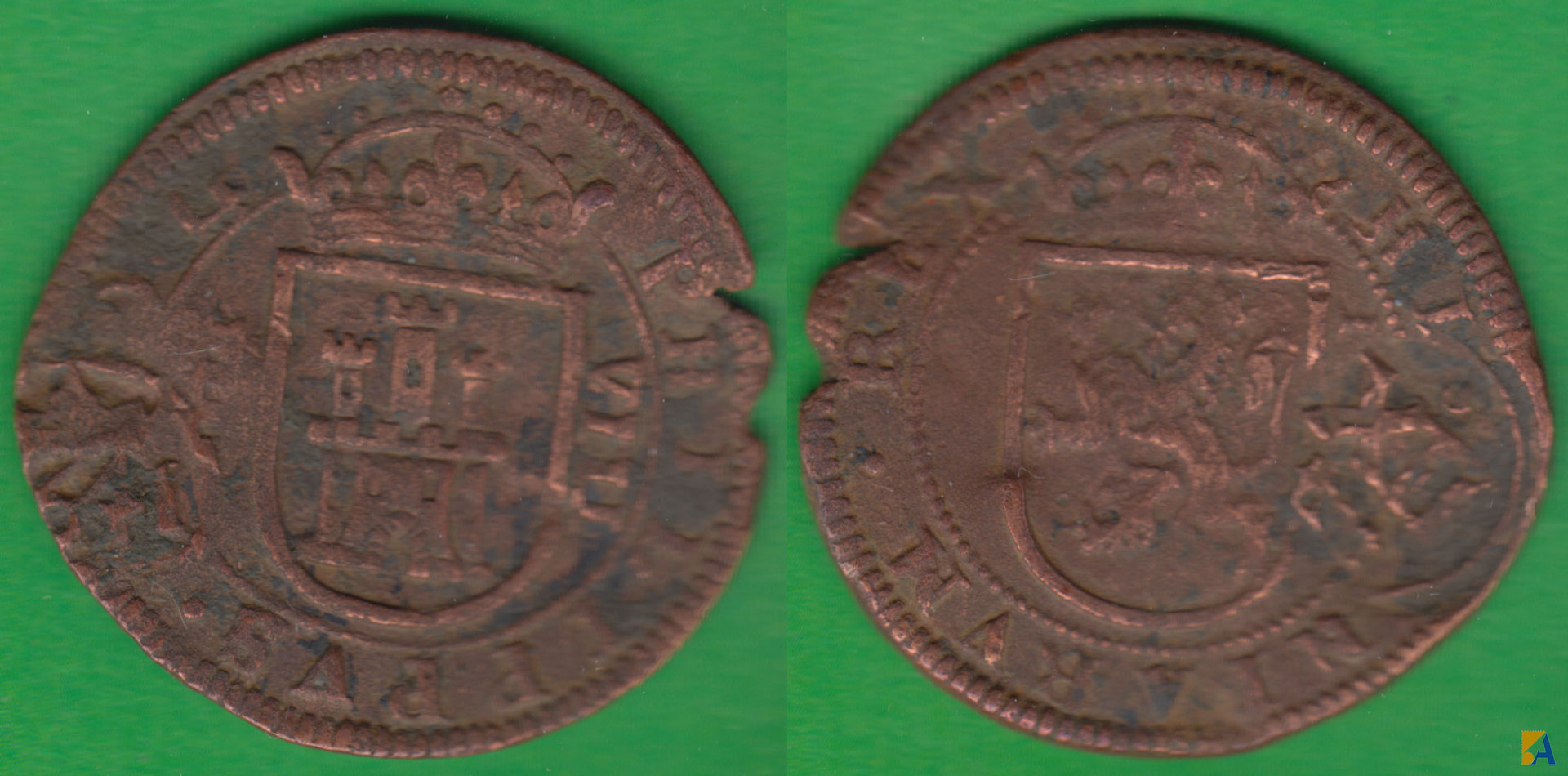FELIPE IV. 8 MARAVEDIS DE 1621-1626. RESELLOS XII DE 1641-42.