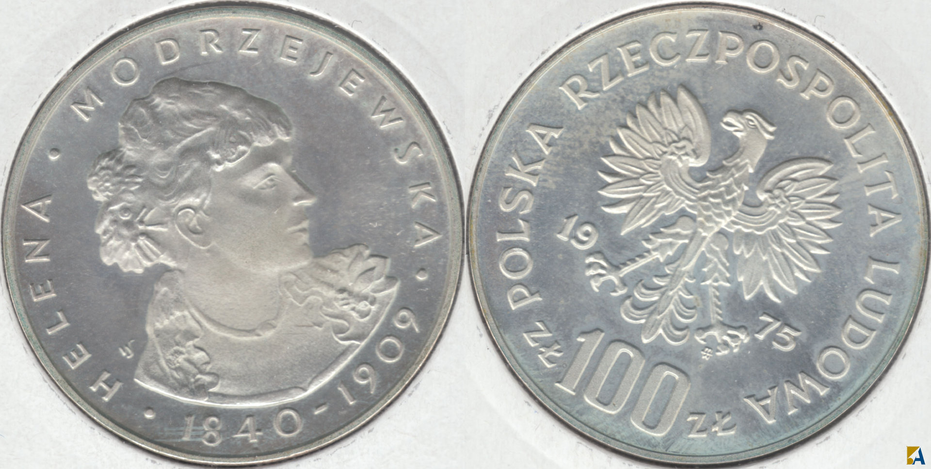 POLONIA - POLSKA. 100 ZLOTYCH DE 1975. PLATA 0.625. (4)