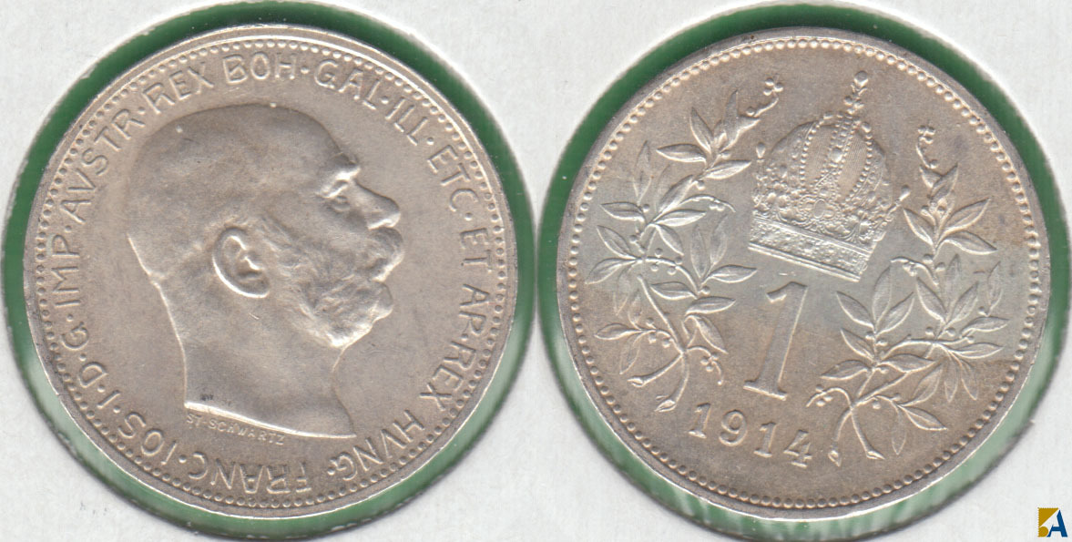 AUSTRIA. 1 CORONA DE 1914. PLATA 0.835. (2)