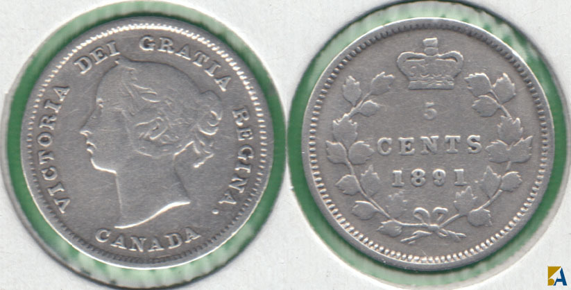 CANADA. 5 CENTAVOS (CENTS) DE 1891. PLATA 0.925.