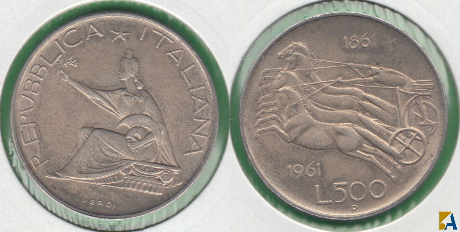 ITALIA. 500 LIRAS (LIRE) DE 1961 R. PLATA 0.835. (6)