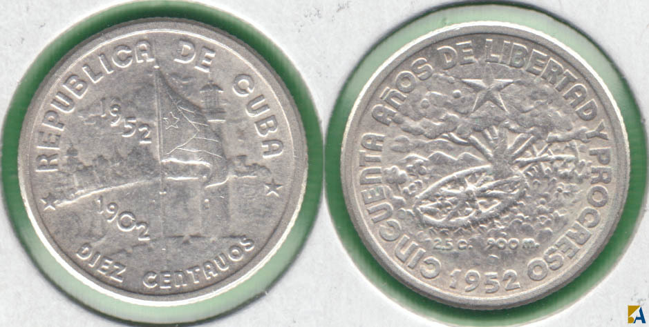 CUBA. 10 CENTAVOS DE 1952. PLATA 0.900.