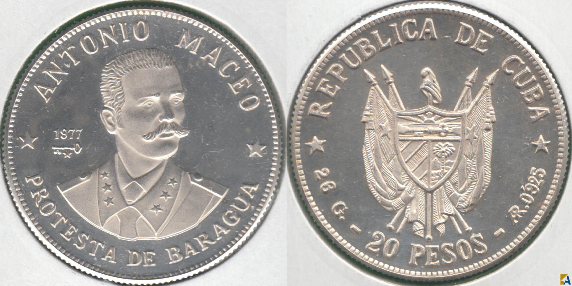 CUBA. 20 PESOS DE 1977. PLATA 0.925. (5)