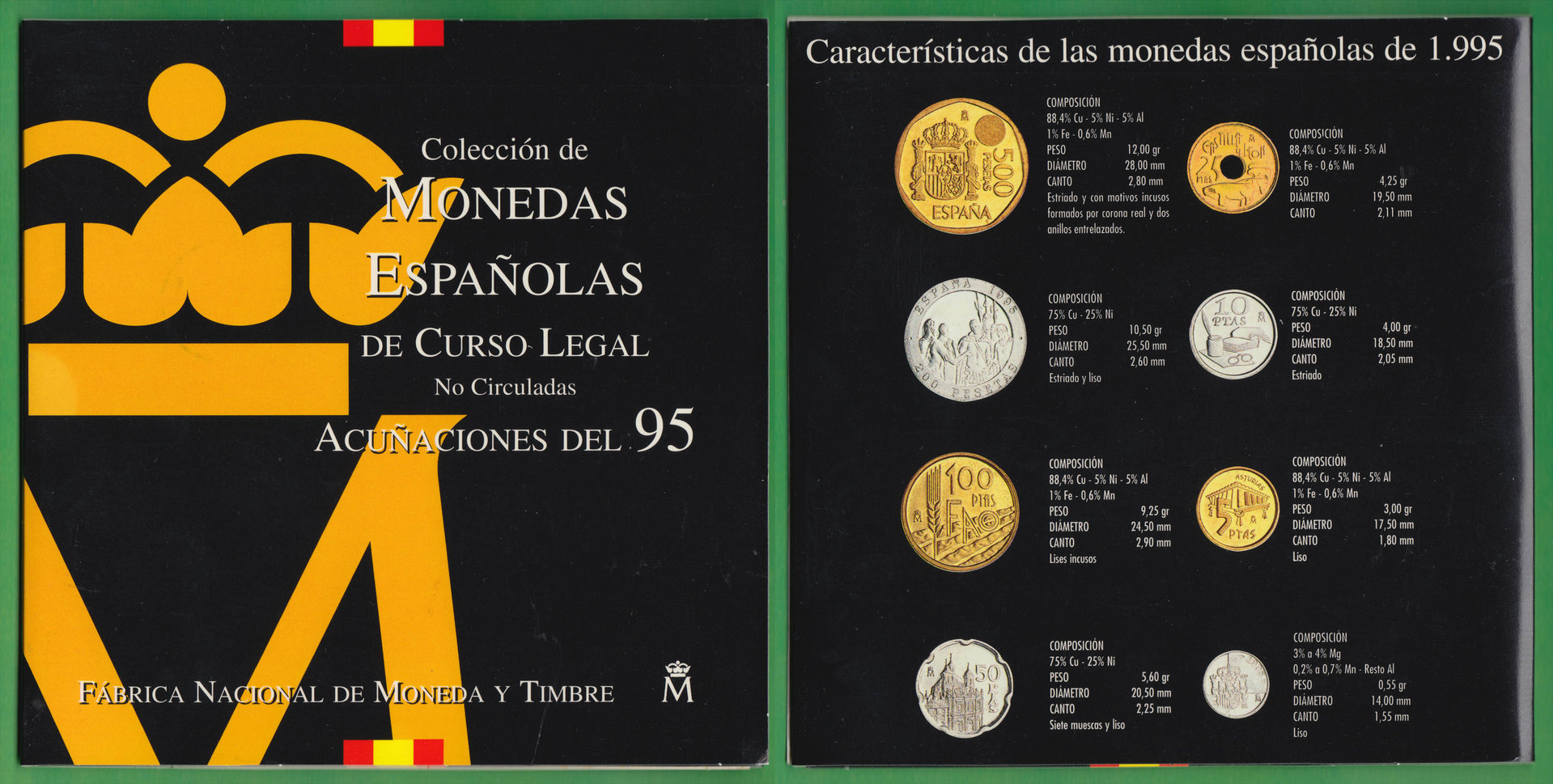 COLECCION DE MONEDAS ESPAÑOLAS DE CURSO LEGAL. ACUÑACIONES DE 1995.