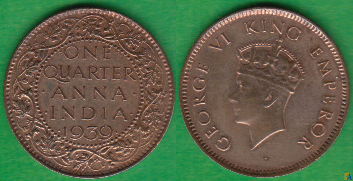 INDIA BRITANICA - BRITISH INDIA. 1/4 DE ANNA DE 1939. (2)