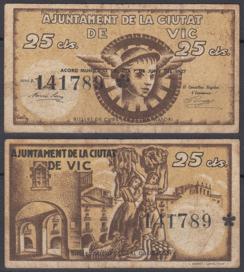 VIC. 25 CÉNTIMOS DE 1937. CIRCULADO.