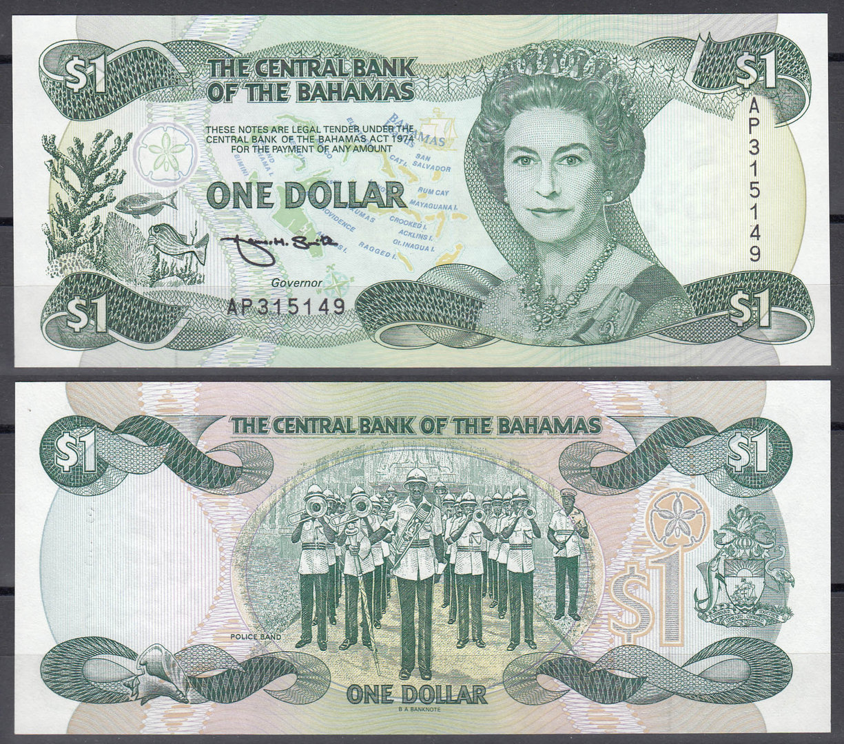 BAHAMAS. 1 DOLLAR DE 1974. SIN CIRCULAR. (S/C)