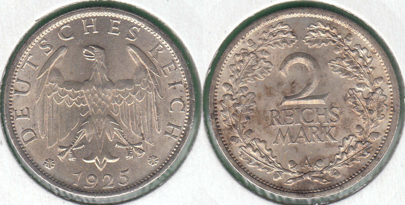 REPUBLICA WEIMAR - REPUBLIC. 2 REICHSMARK DE 1925 A. PLATA 0.500. (S/C-)
