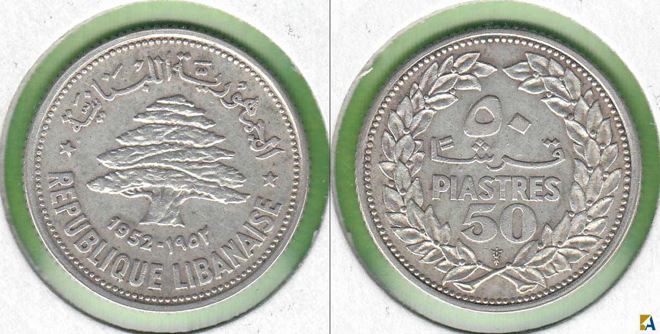 LIBANO - LIBAN. 50 PIASTRAS (PIASTRES) DE 1952. PLATA 0.600. (3)