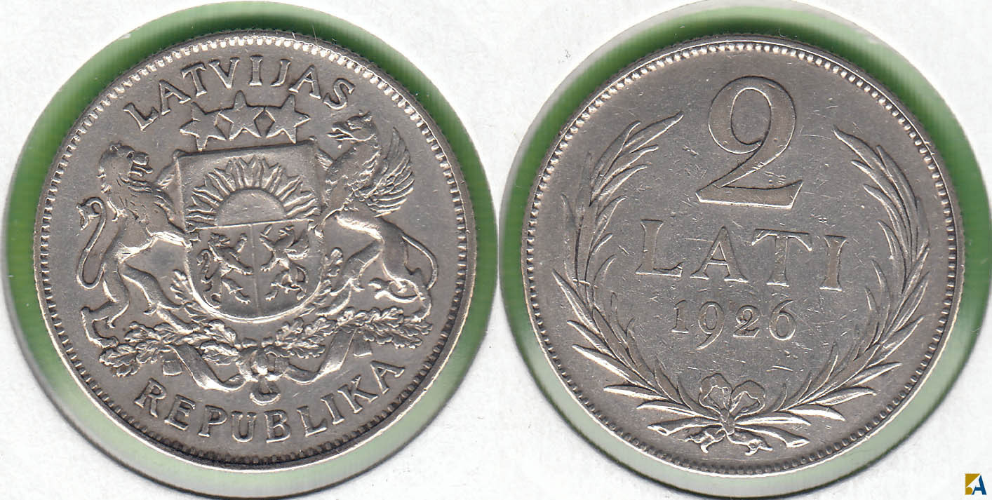 LETONIA - LATVIJA. 2 LATI DE 1926. PLATA 0.835. (3)