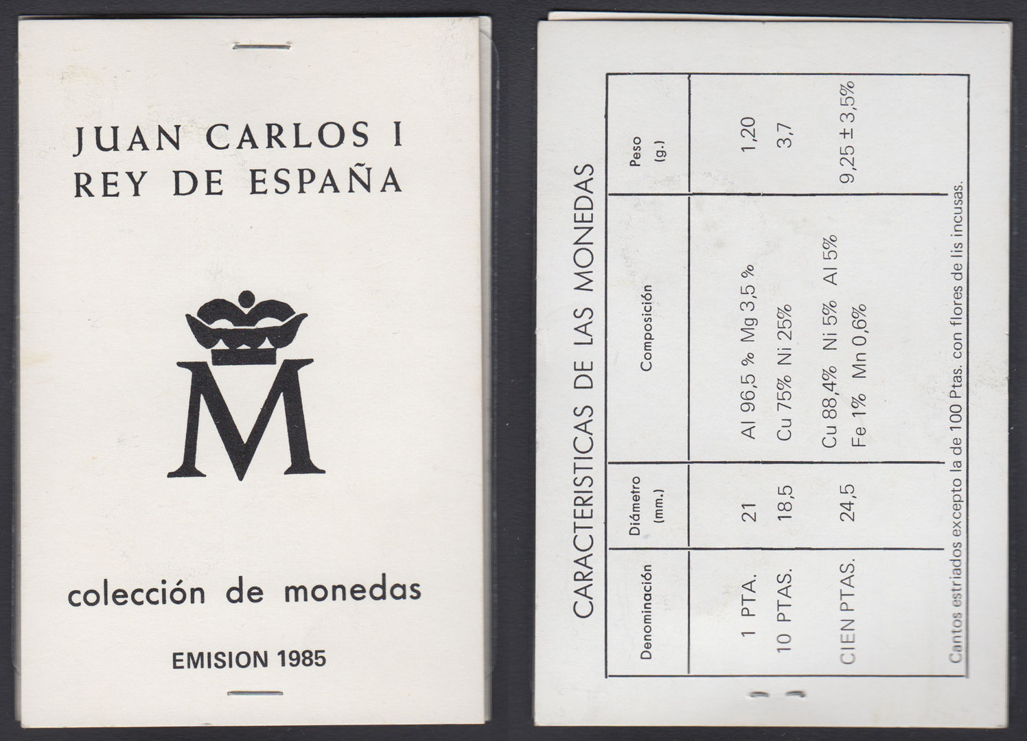 JUAN CARLOS I. EMISION 1985. 1 PESETA, 10 PESETAS, 100 PESETAS. SIN CIRCULAR.
