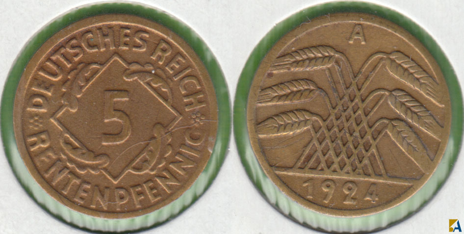 REPUBLICA WEIMAR - REPUBLIC. 5 RENTENPFENNIG DE 1924 A.