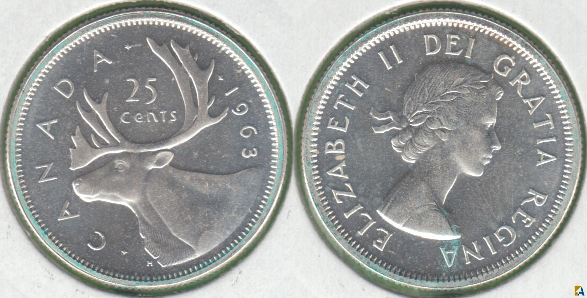 CANADA. 25 CENTAVOS (CENTS) DE 1963. PLATA 0.800.