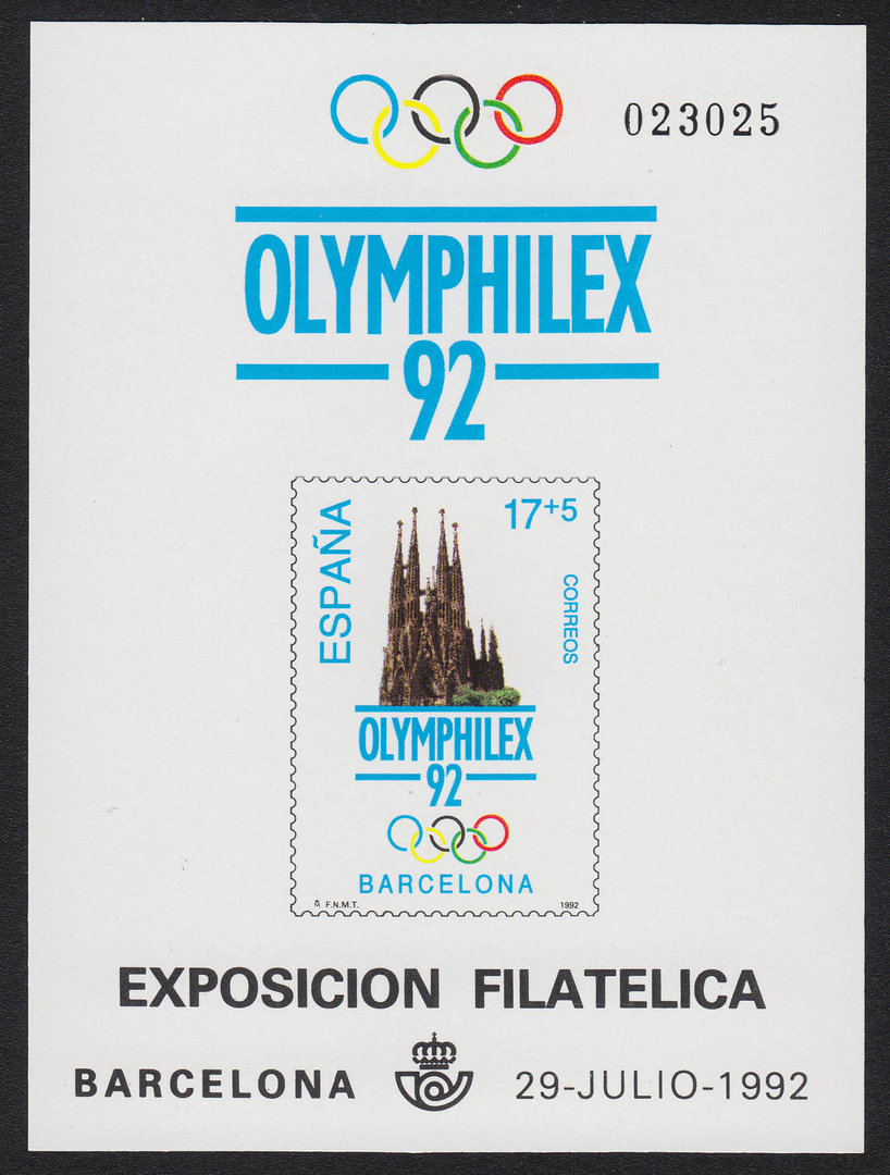 EDIFIL. PRUEBA OFICIAL Nº 26. EXPOSICION MUNDIAL DE FILATELIA. OLYMPHILEX'92