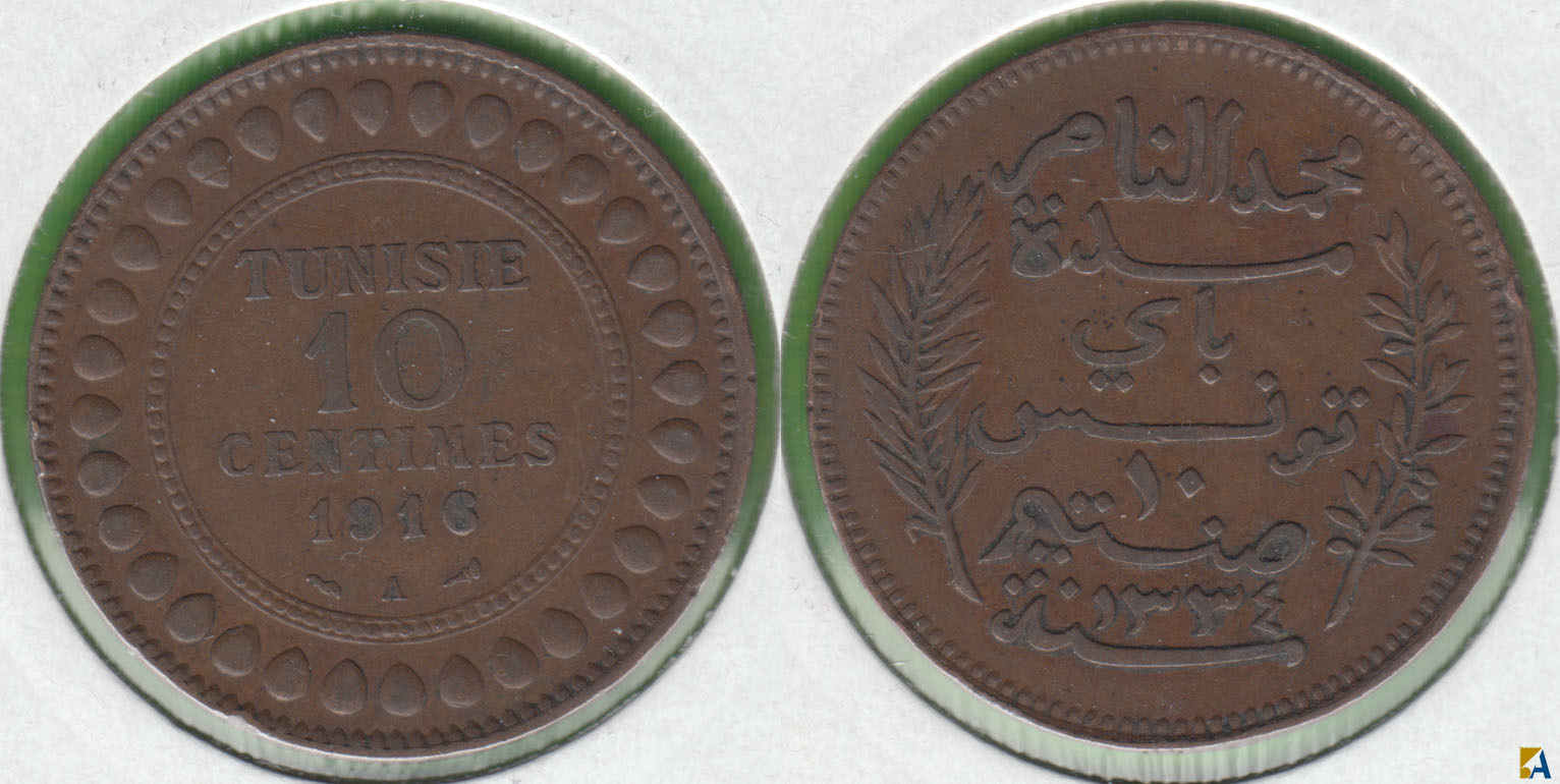 TUNEZ - TUNISIE. 10 CENTIMOS (CENTIMES) DE 1916 A.