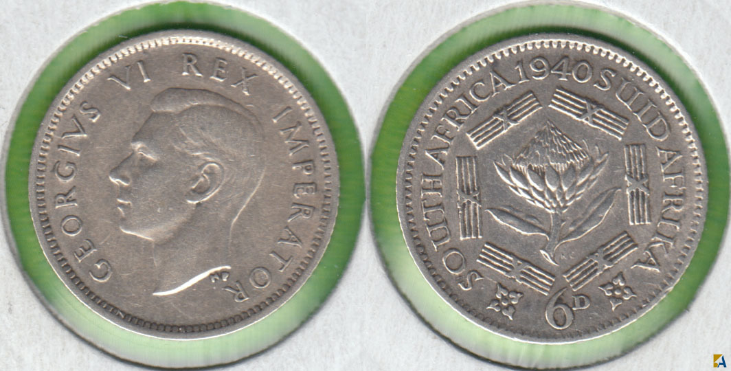 SUDAFRICA - SOUTH AFRICA. 6 PENIQUES (PENCE) DE 1940. PLATA 0.800.