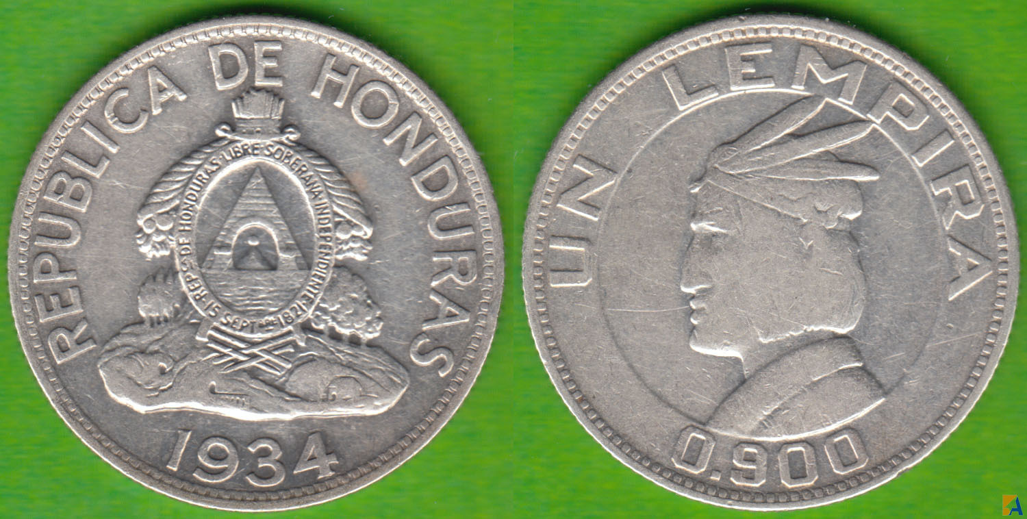 HONDURAS. 1 LEMPIRA DE 1934. PLATA 0.900.