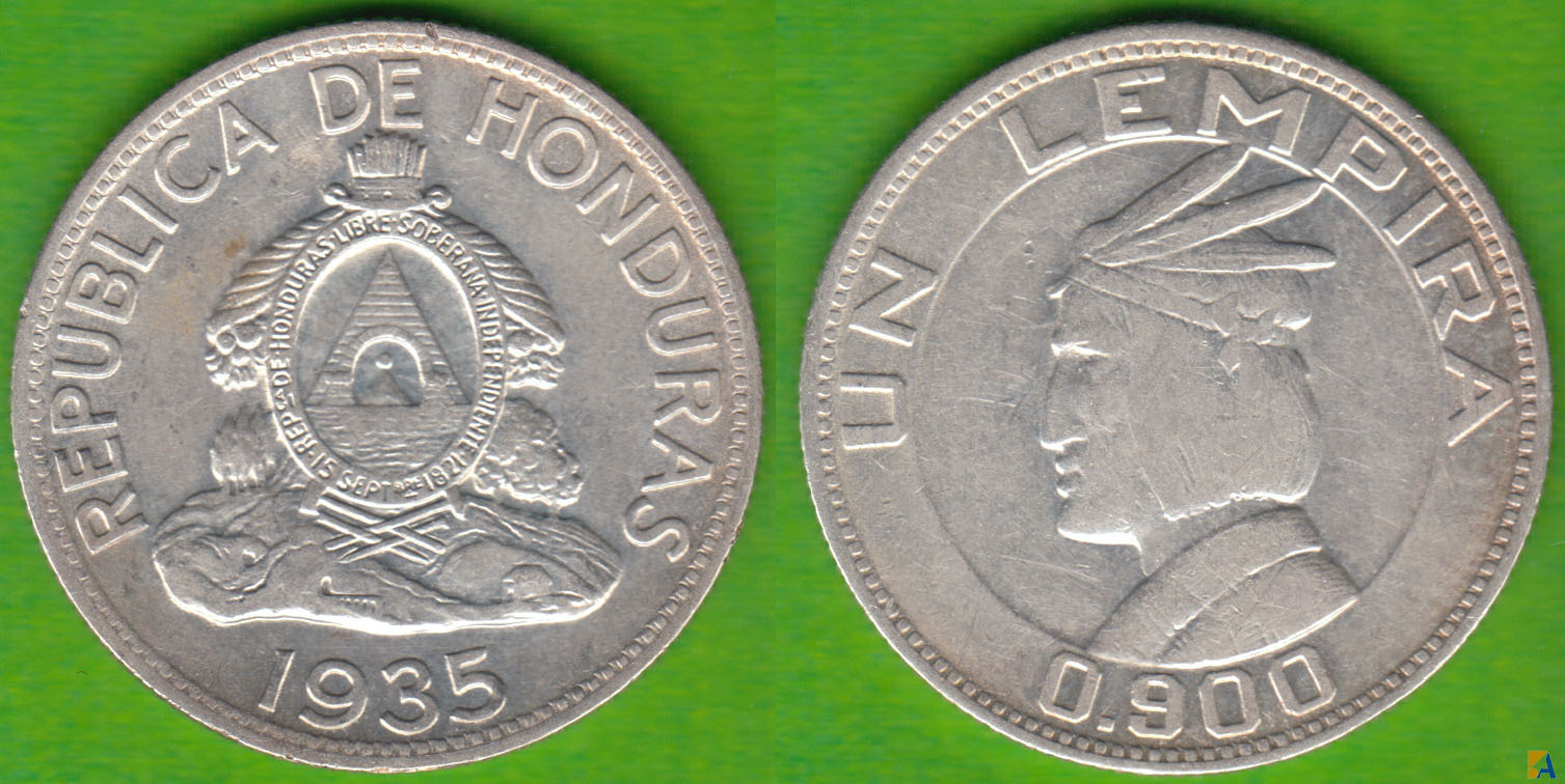 HONDURAS. 1 LEMPIRA DE 1935. PLATA 0.900. (2)