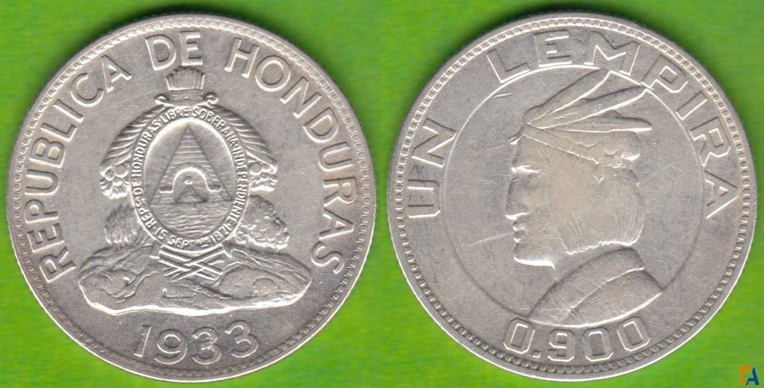 HONDURAS. 1 LEMPIRA DE 1933. PLATA 0.900.
