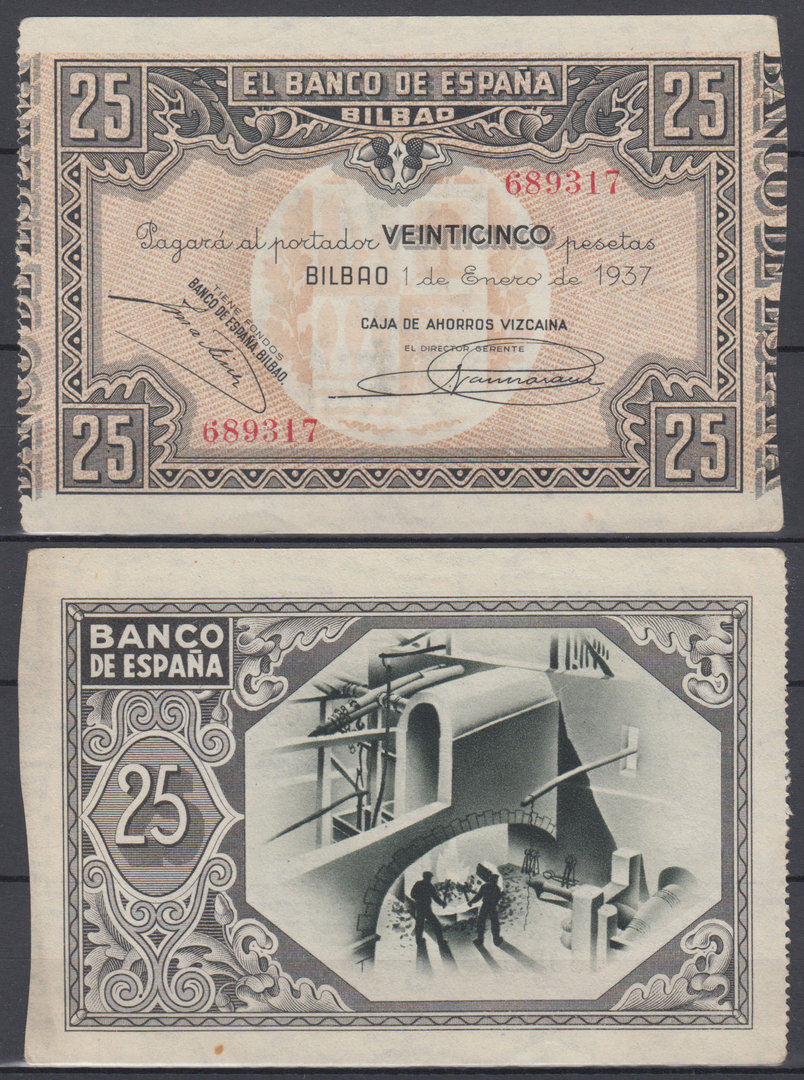 ESPAÑA. BANCO DE ESPAÑA (BILBAO). 25 PESETAS DE 1937.