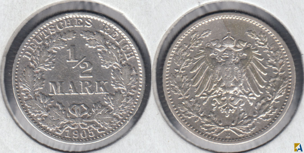 IMPERIO ALEMAN - GERMANY EMPIRE. 1/2 MARCO (MARK) DE 1905 E. PLATA 0.900.