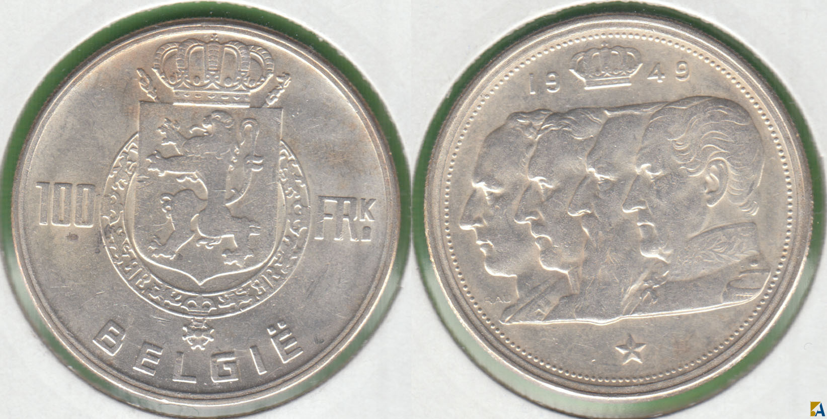 BELGICA - BELGIUM. 100 FRANCOS (FRANCS) DE 1949. PLATA 0.835.