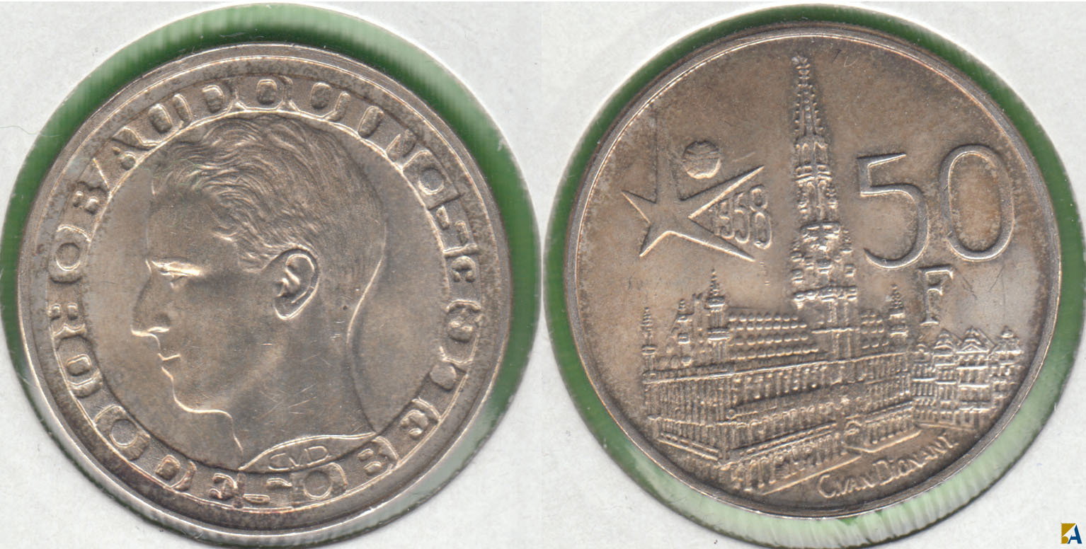 BELGICA - BELGIUM. 50 FRANCOS (FRANCS) DE 1958. PLATA 0.835. (3)