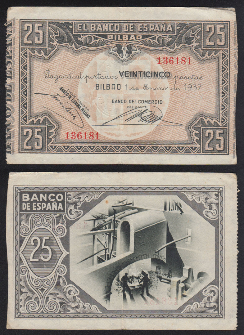 BANCO DE ESPAÑA. (BILBAO). 25 PESETAS DE 1937. SELLO SECO.