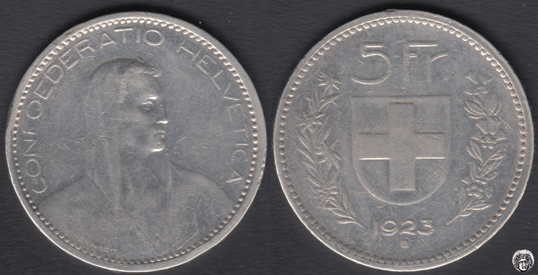 SUIZA - SWITZERLAND. 5 FRANCOS (FRANCS) DE 1923 B. PLATA 0.900.