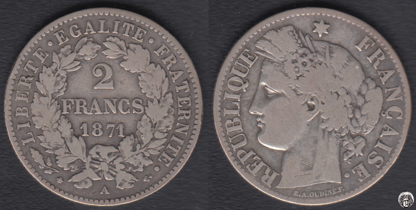 FRANCIA - FRANCE. 2 FRANCOS (FRANCS) DE 1871 A. PLATA 0.900. (2)