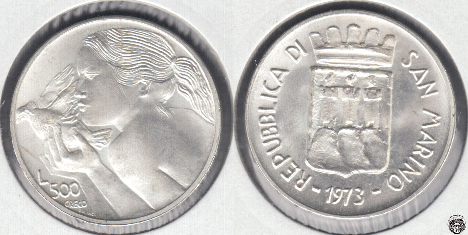 SAN MARINO. 500 LIRAS (LIRE) DE 1973. PLATA 0.835. (2)