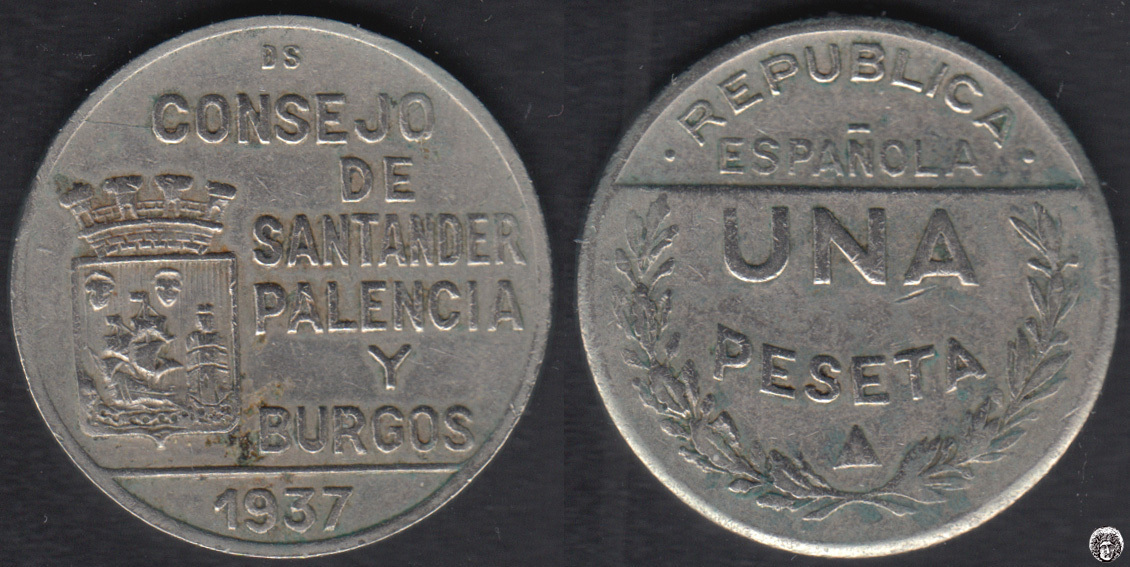 GUERRA CIVIL. CONSEJO DE SANTANDER, PALENCIA Y BURGOS. 1 PESETA DE 1937. (3)